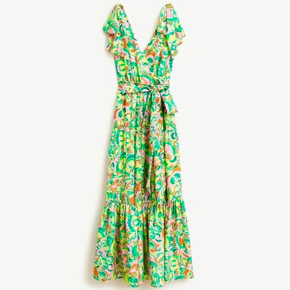 JCrew 100% Silk Maxi Dress Shoulder Tie Size 2